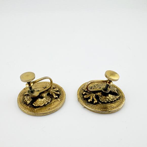 Vintage Louis II Prince de Monaco Coin Earrings - Gold Tone Screw Back Clip On - Picture 6 of 10